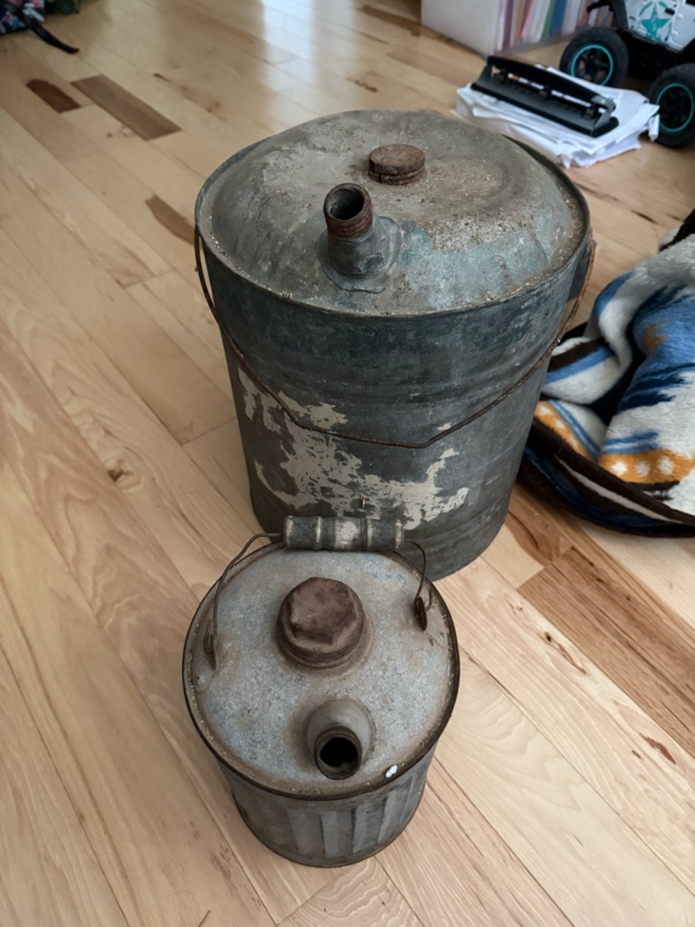 2 Vintage Metal Water/Gas Cans - Rustic Patina